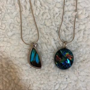 butterfly wing and glass pendant necklaces bundle